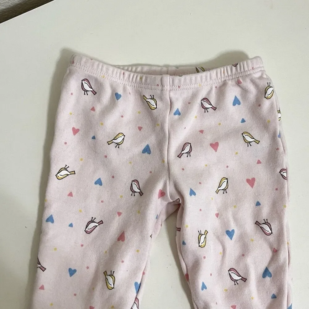 Janie and Jack Pink Bird Heart Kimono Top Footed Pants Set Baby Girl 3-6 Months